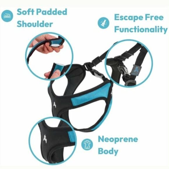 Gooby Escape Free Easy Fit Dog Harness Blue Medium 18 to 21.75 Inch Chest New - Picture 3 of 12